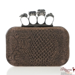 Designer Inspired Elegant Evening Bag w/ Four Finger Handle And Skull Accent